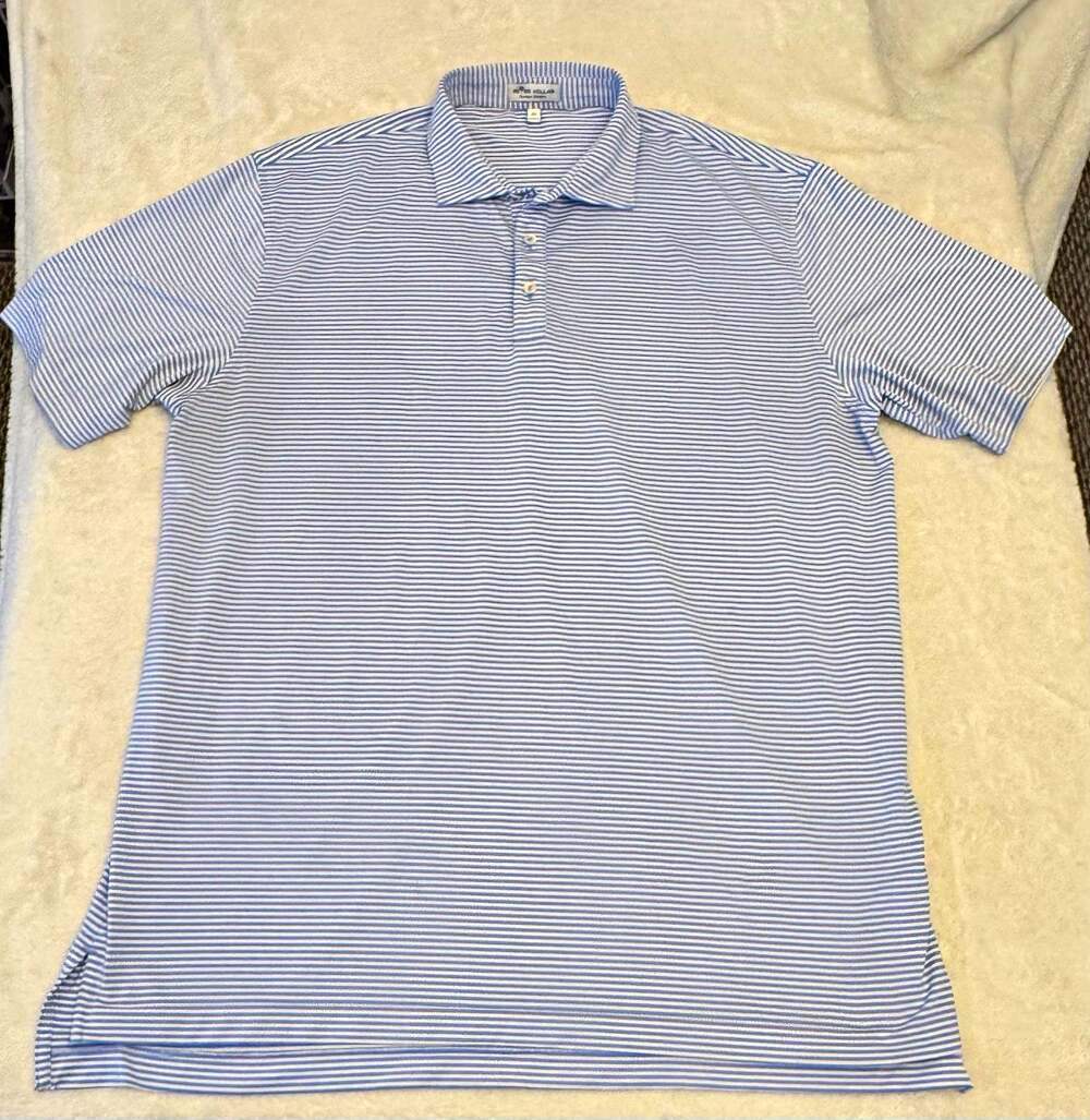 Peter Millar Summer Comfort Polo Shirt Men XL Blue/White Striped Stretch